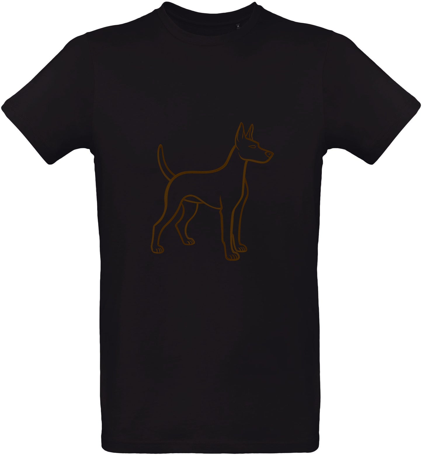 T-shirt noir avec un contour de chiot marron sur fond blanc