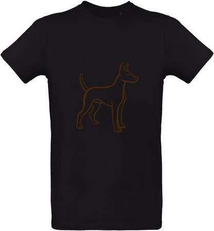 T-shirt noir avec un contour de chiot marron sur fond blanc