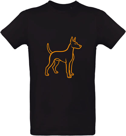 T-shirt noir avec un contour de chiot orange sur fond blanc