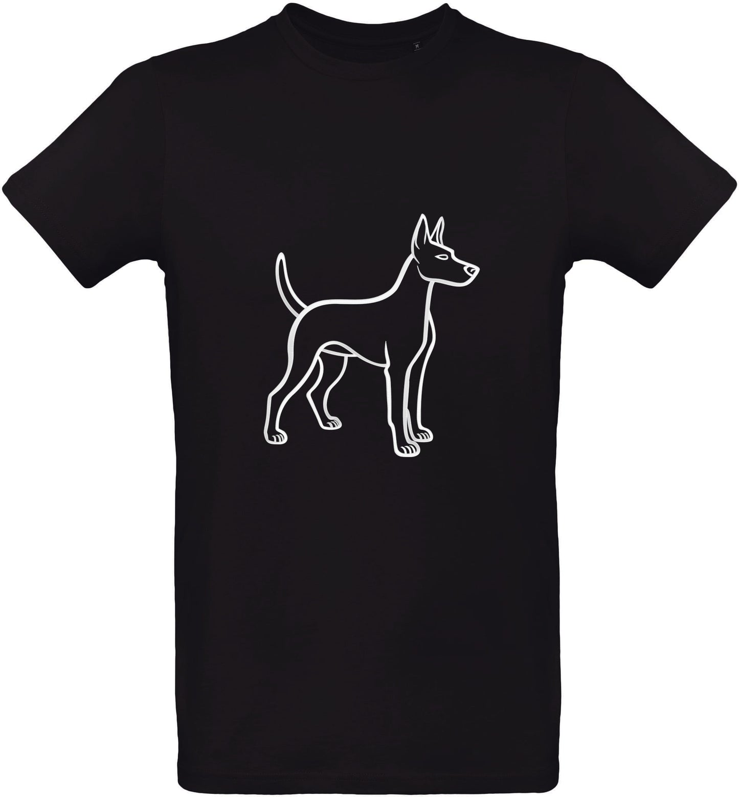 T-shirt noir avec un contour de chiot blanc sur fond blanc
