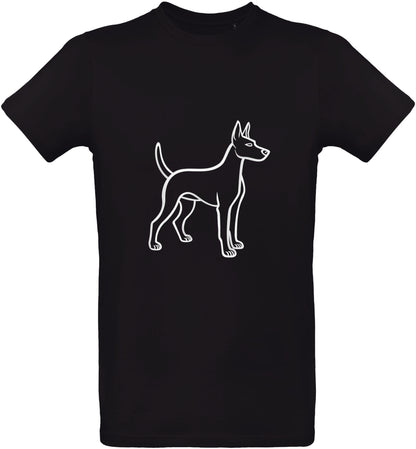 T-shirt noir avec un contour de chiot blanc sur fond blanc